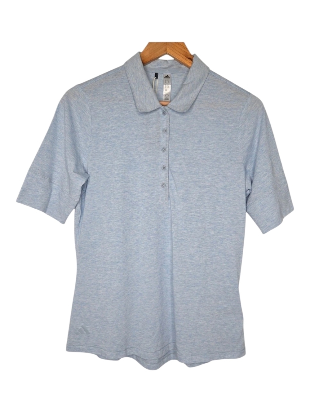 Adidas Womens Melange Wonder Blue Melange Cotton Preppy Golf Polo Shirt Medium